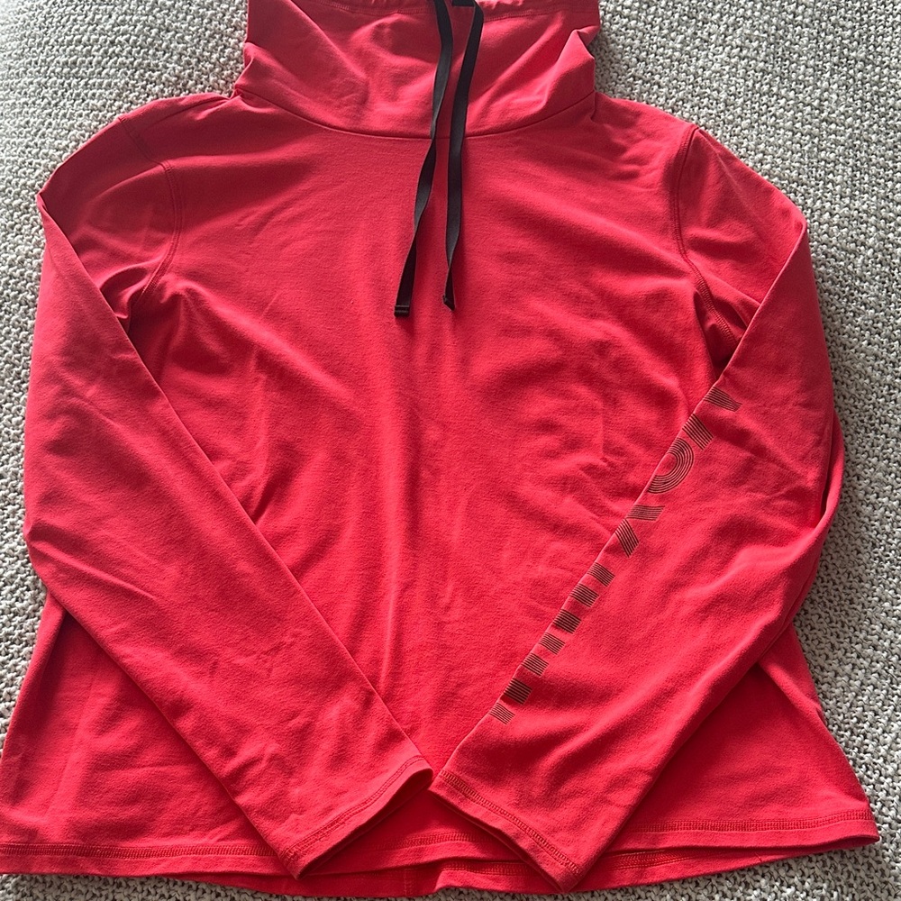Coral Red VSX Sport Cowlneck workout top with Black Drawstring